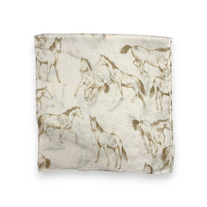 Lili Scarves - Horse Print Cotton Blend Scarf: Burgundy