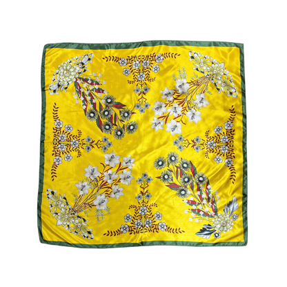 Lili Scarves - Multi-floral Pattern Silk Touch Square Scarf: Yellow