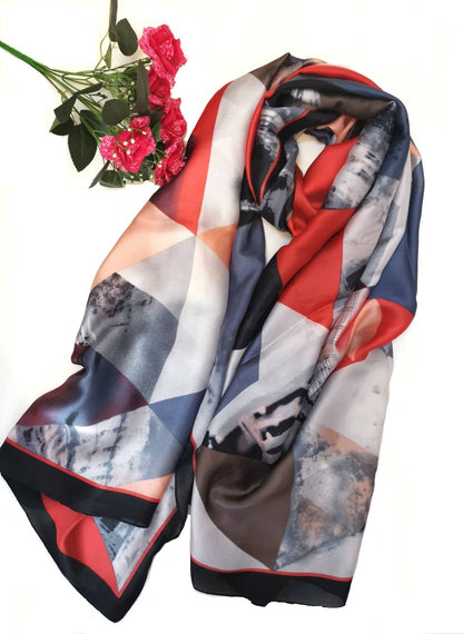 Superbia - Multicolor Silk Feel Long Scarf Shawl Wrap-180002: Black
