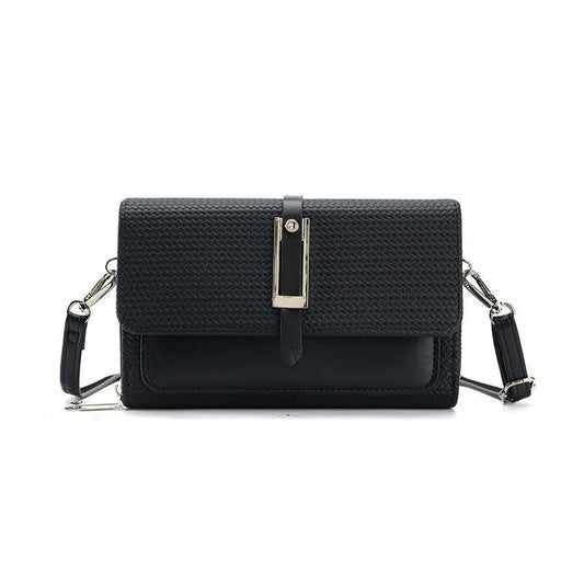 Silver-toned Classic Flap Over 2 Zipper Mobile Bag Essential: Black