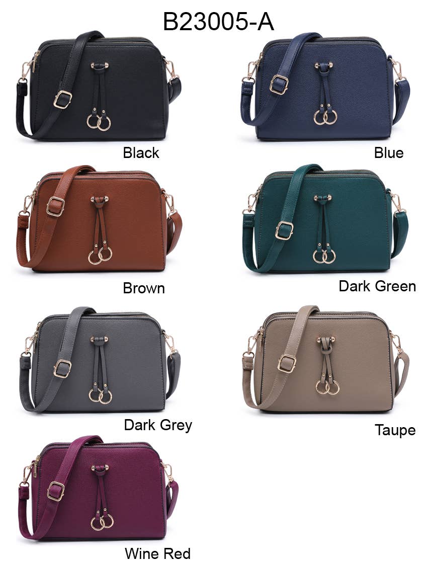 Triple Zipped Sections PU Strap Cross Body Bag: Blue