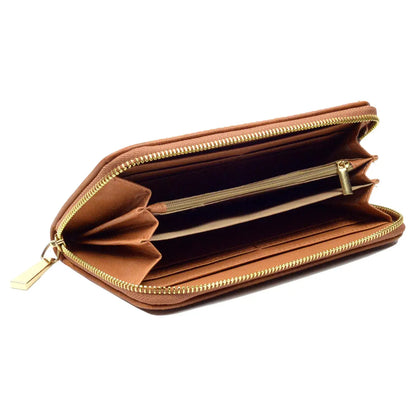 Long Soft Pu Purse Cards Notes Coins Tan