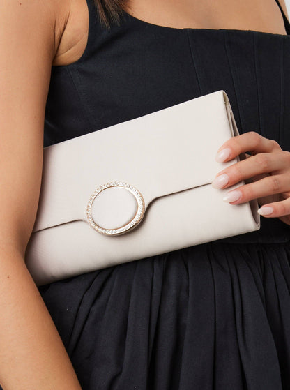 My Accessories London - Satin Clutch with Diamante in Champagne: Champagne