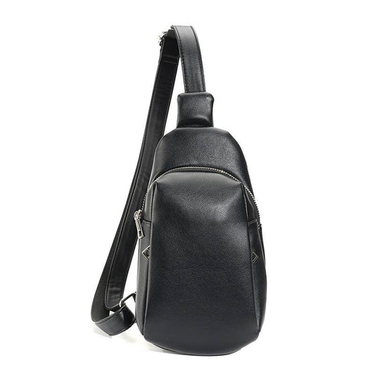 Soft Medium Size 2 Zips Side Pockets Sling Bag Chest Bag: Black