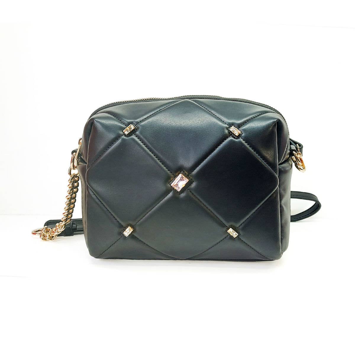 Crossbody with quilted check pattern and diamantes: Clay