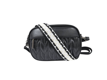 Superbia - Double Zipper Quilted Camera Bag Cross Body Bag Pewter: Beige