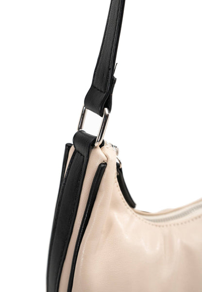 My Accessories London - Curved Shoulder Bag in Beige and Black: Beige
