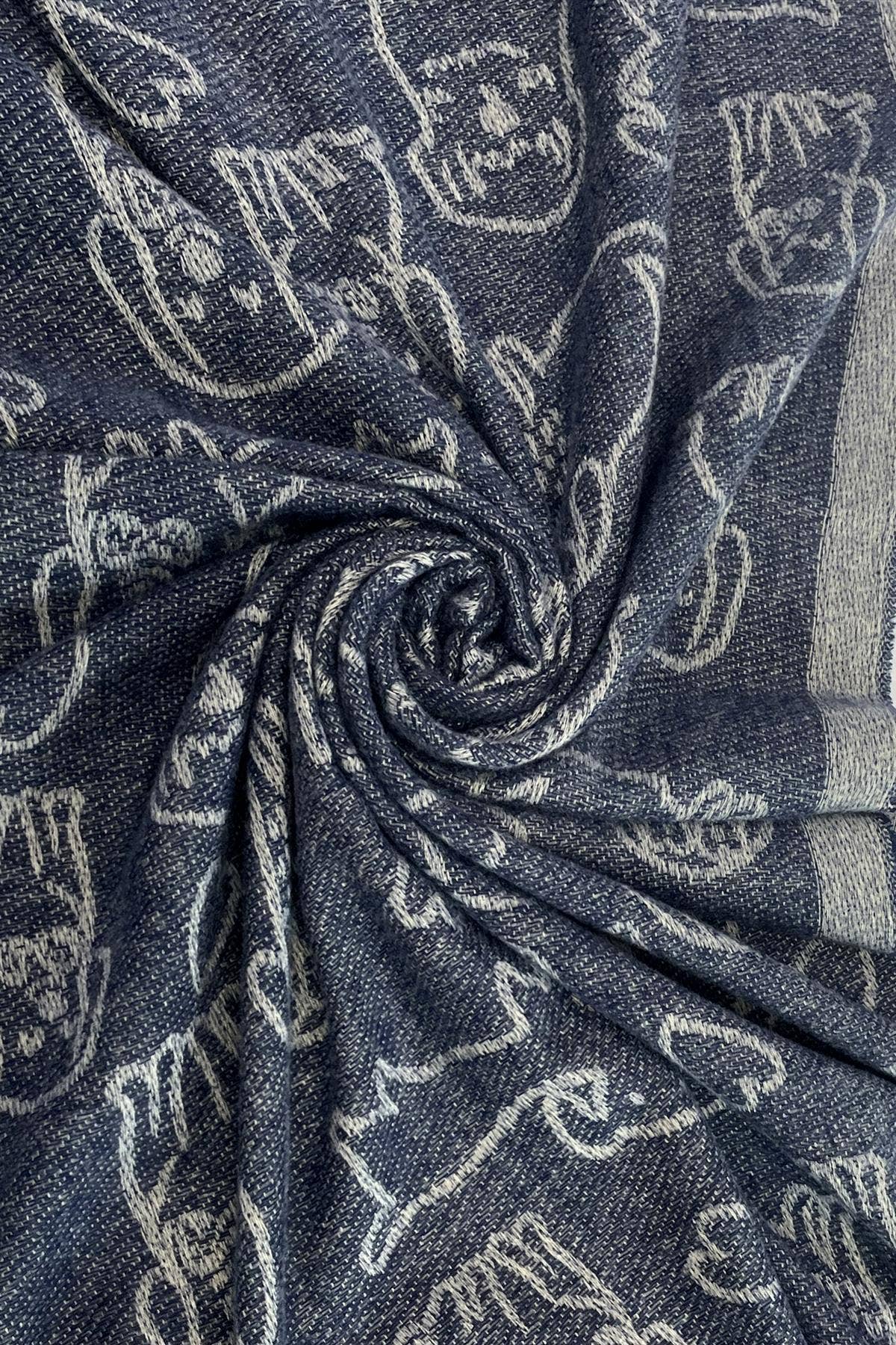 Fashion Scarf World - Cute Dog & Love Heart Reversible Print Tassel Scarf: Charcoal