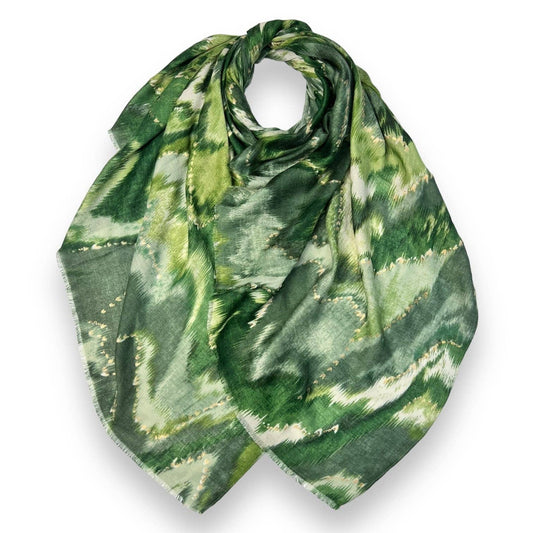 Lili Scarves - Colourful Zigzag Print with Small Flakes: Green