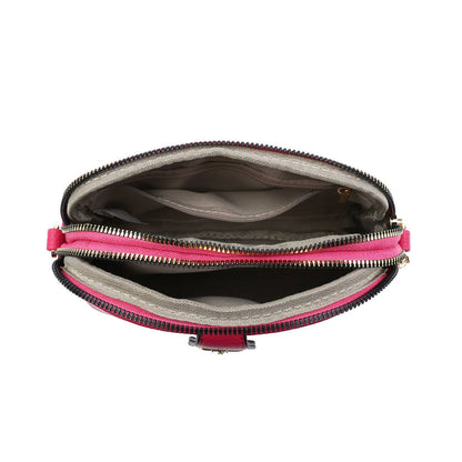 Cross Body Handbag with double zip top sections: Pink