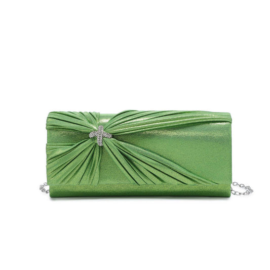 Diamante Pin On The Flap Over Cover Satin Clutch Bag: Gold
