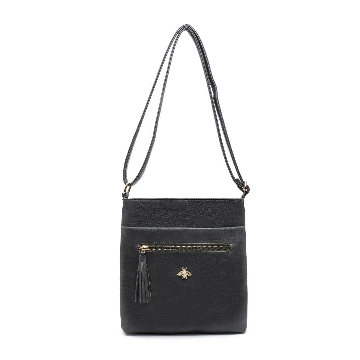 Cross Body Handbag with zip top sections: Brown