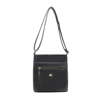 Cross Body Handbag with zip top sections: Grey