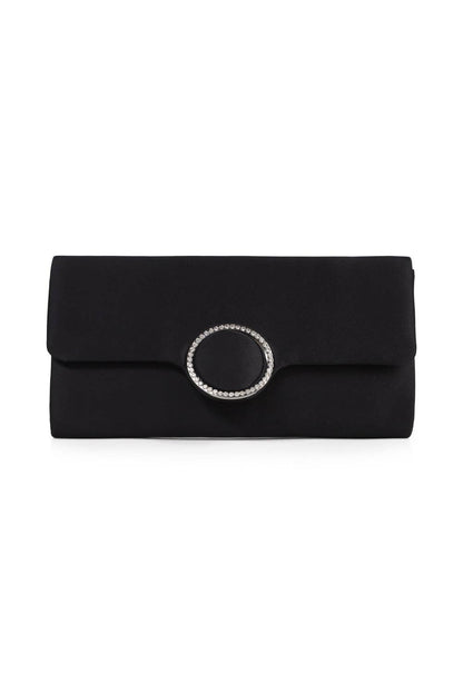 My Accessories London - Satin Clutch with Diamante in Black: Black