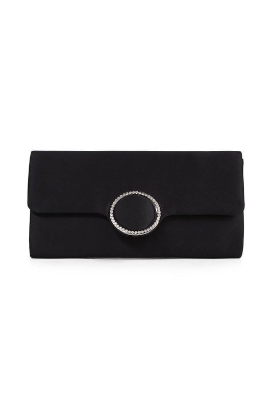 My Accessories London - Satin Clutch with Diamante in Black: Black