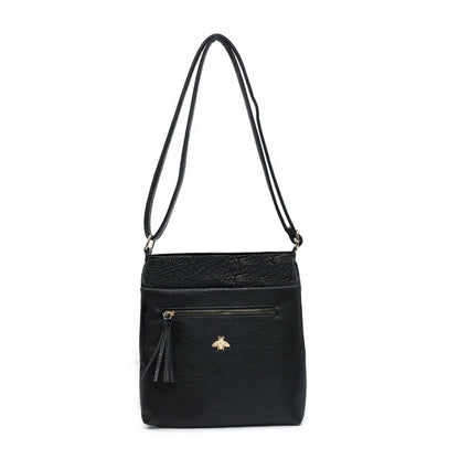 Cross Body Handbag with zip top sections: Grey