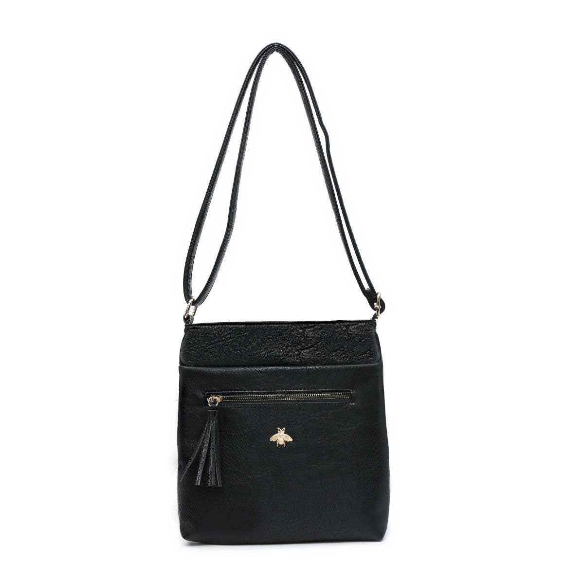 Cross Body Handbag with zip top sections: Brown