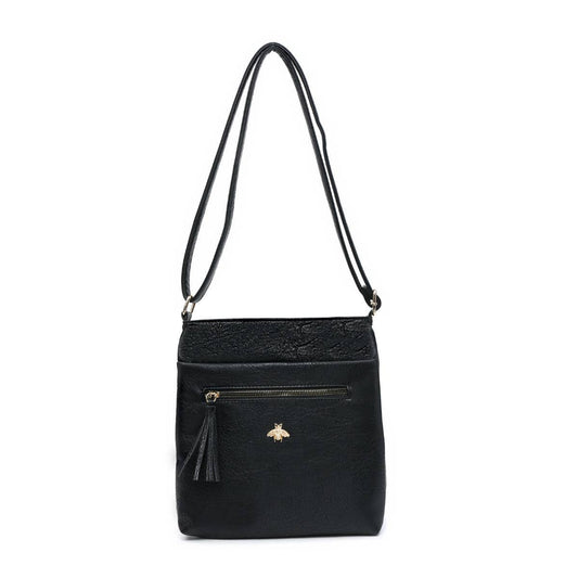 Cross Body Handbag with zip top sections: Brown