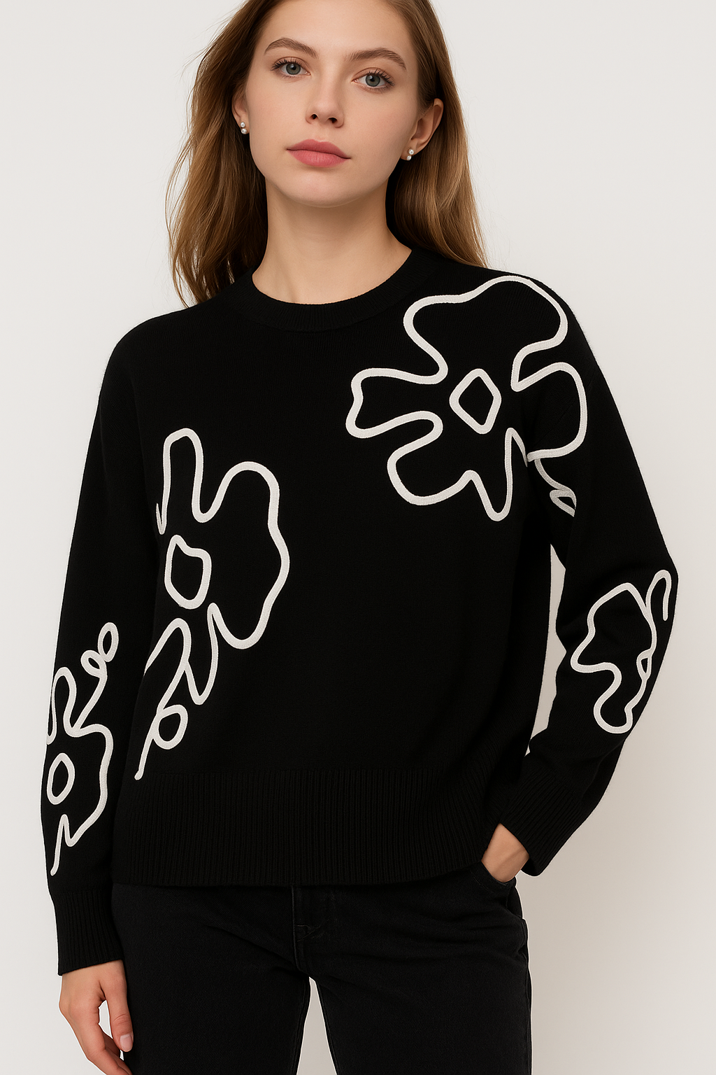 Lucy Sparks - SOFT KNIT JUMPER WITH CONTRASTING FLORAL LACE DESIGN: Burgundy