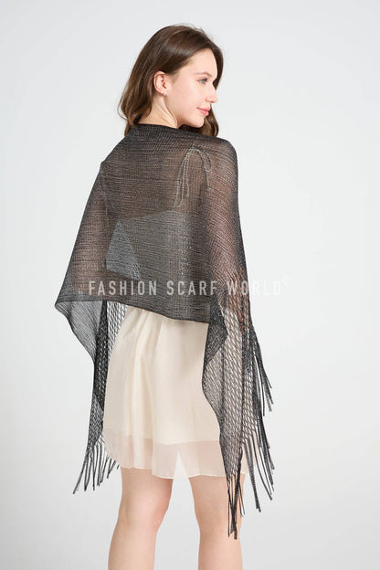 Fashion Scarf World - Summer Mesh Tassel Scarf/ Shawl: Black