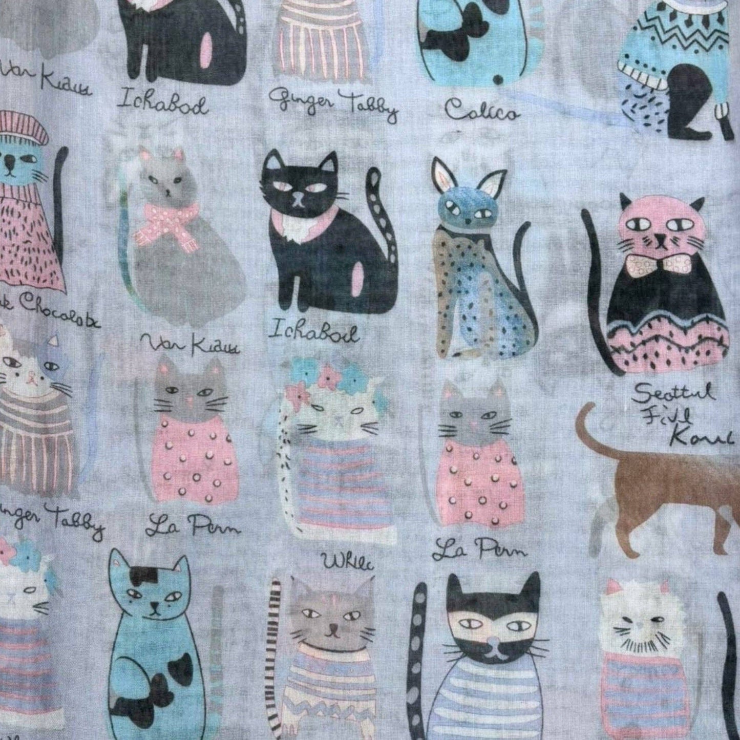 Lili Scarves - Mixed Cat Digital Print Scarf: Black