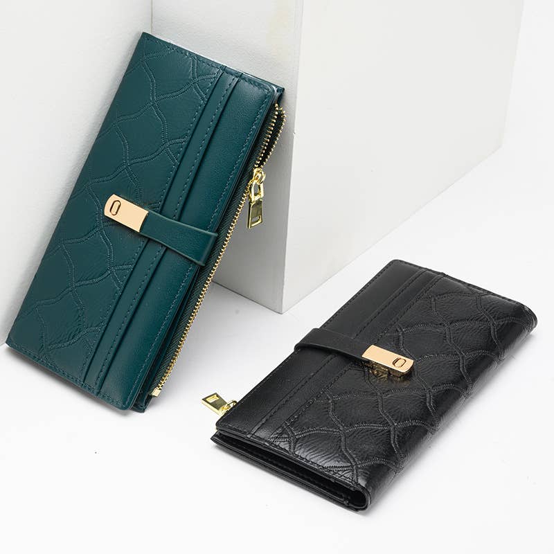 Superbia - Long Quilted Purse with Gift Box-A677: Green