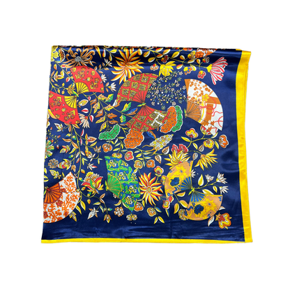 Lili Scarves - Butterfly Pattern Silk Touch Square Scarf: Navy