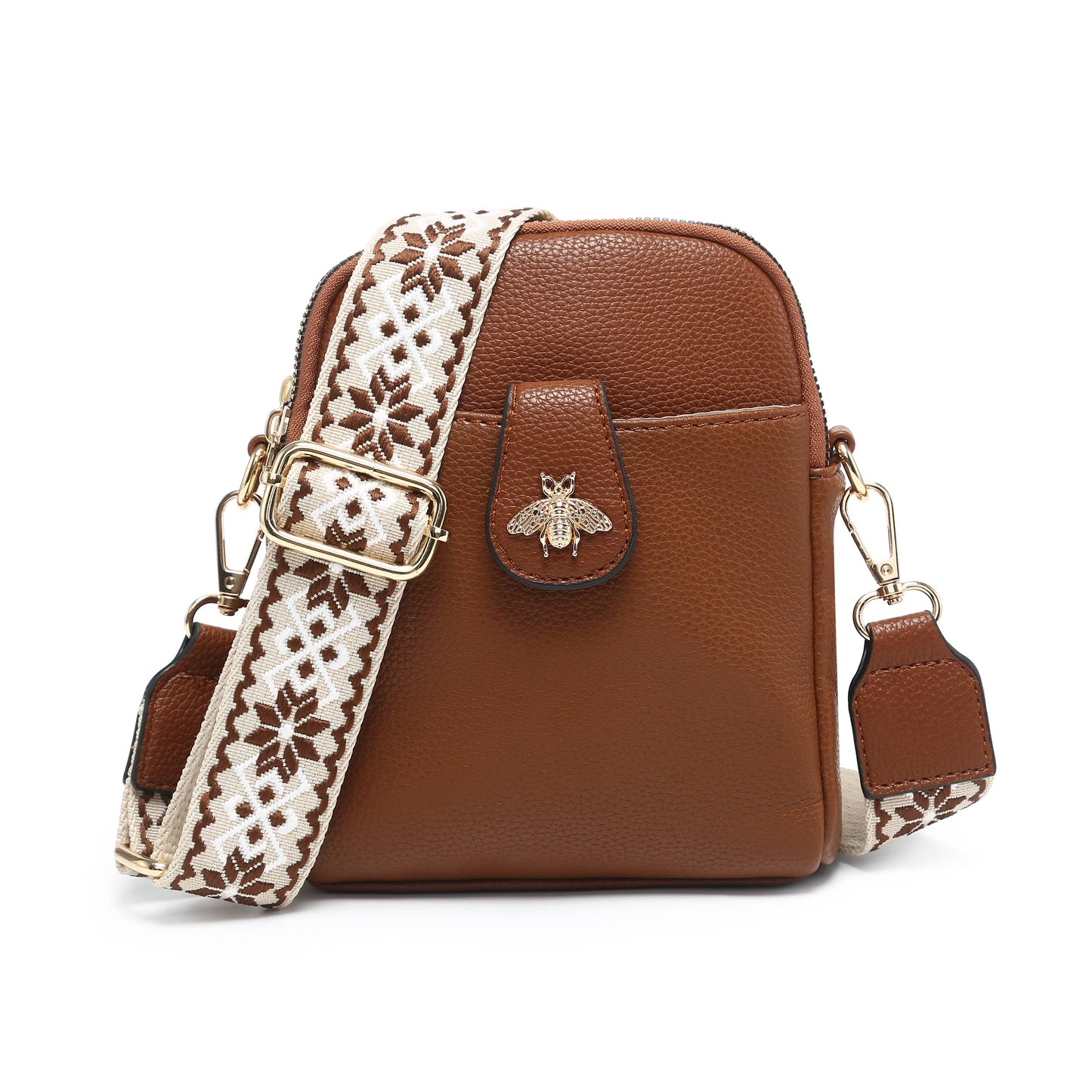 Cross Body Handbag with double zip top sections: Beige