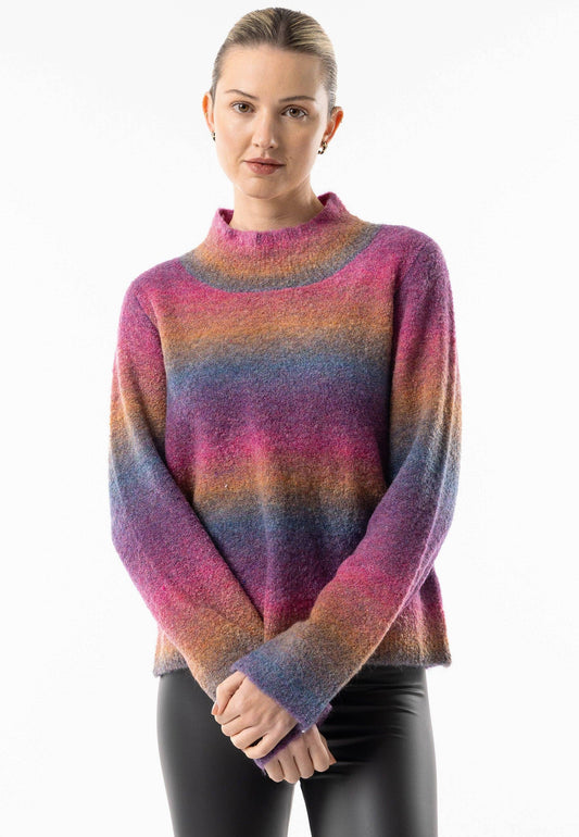 ANGELEYE - Rainbow Ombre Mock Neck Jumper: Rainbow / M