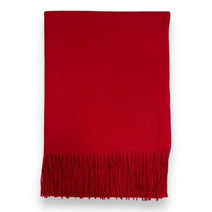 London Scarves - Classic Plain wool Blend with Tassels  300 gr + : Red