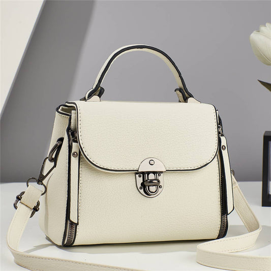 Small Front Clasp Open Top Handle Bag Shoulder Bag -MX47: White
