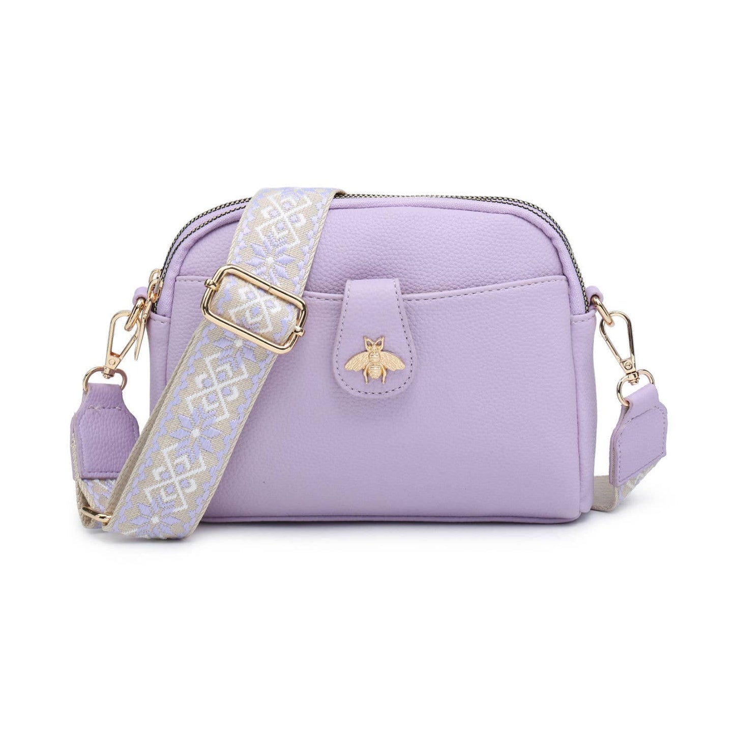 Cross Body Handbag with double zip top sections: Pink