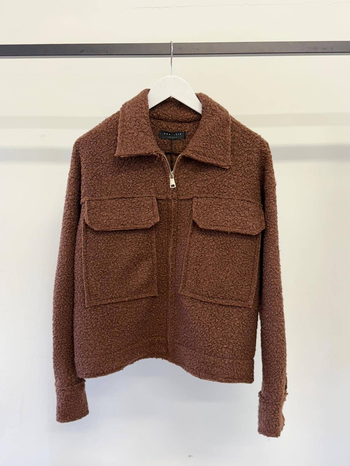 ANGELEYE - Boucle Jacket in Coffee with Zip: One Size