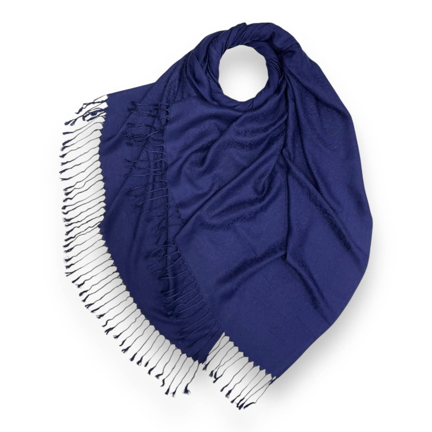 London Scarves - Pashmina paisley print finished with tassels : Navy